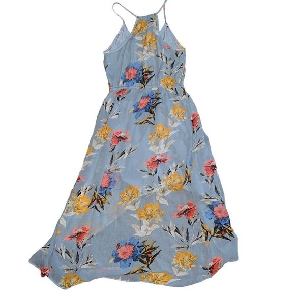 LUCKY BRAND Blue Floral Print Hi-Low Faux Wrap Dress Size XS - Picture 3 of 11